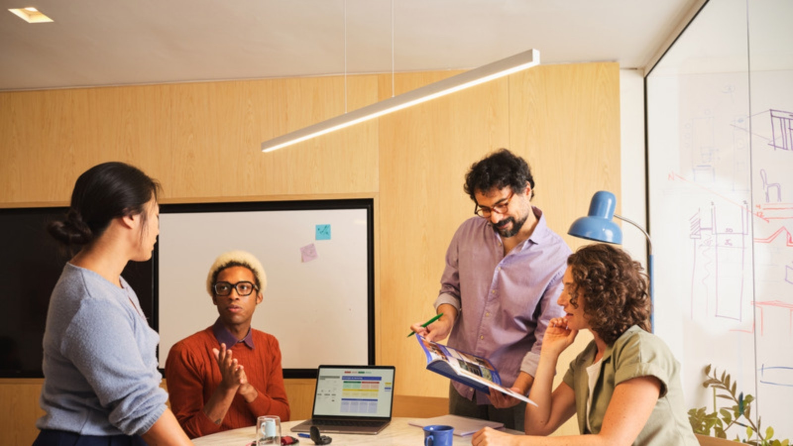 Team collaborating around a table
