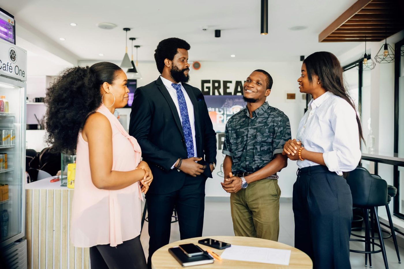Business team talking together in a modern office